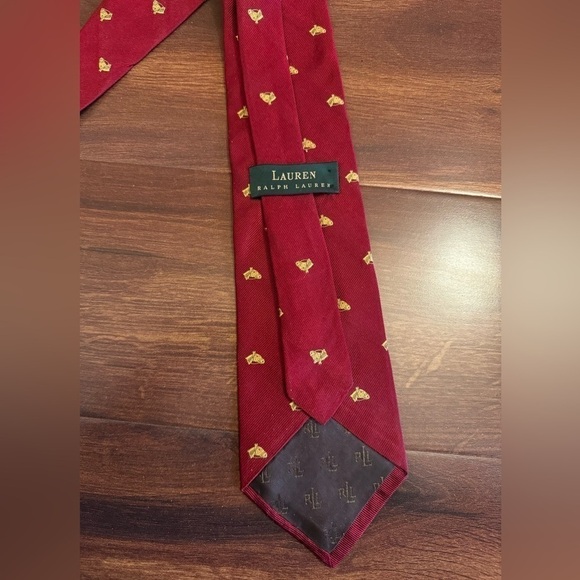 LAUREN Ralph Lauren Red 100% Silk Handmade Jacquard Necktie Made In USA - Picture 3 of 10